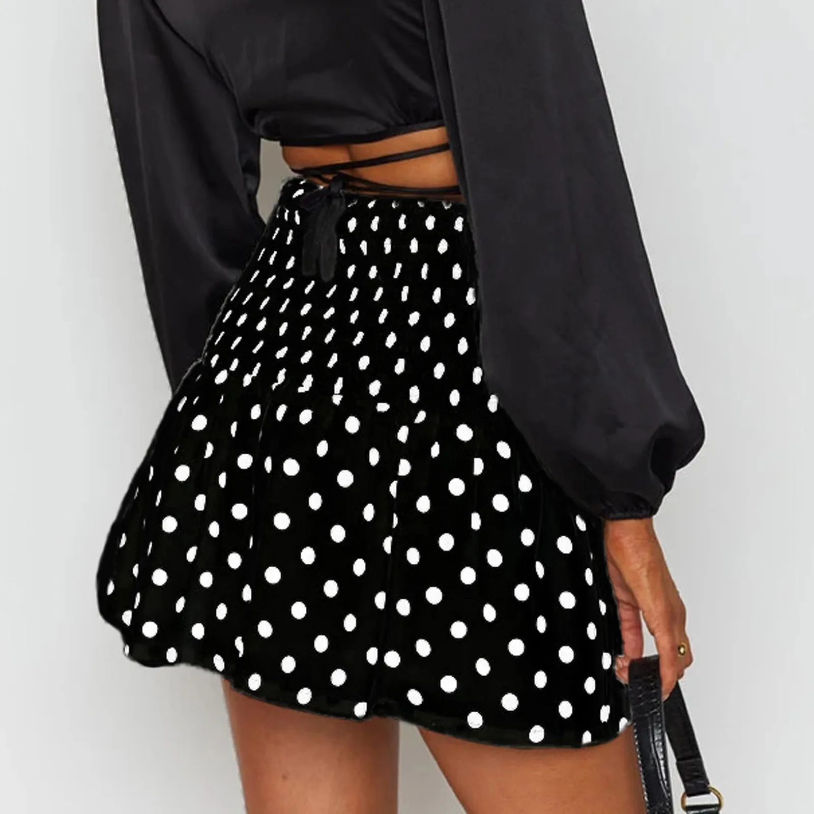 

Pleated Skirt Women High Waist Dot Print Mini Skirt Elasticity Waist A-line Short Skirt Summer Harajuku Plaid Pencil Skirts 2021