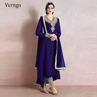 verngo royal blue moroccan caftan formal evening dresses gold embroidery party wear suit dubai arabic outfit clothing custom
