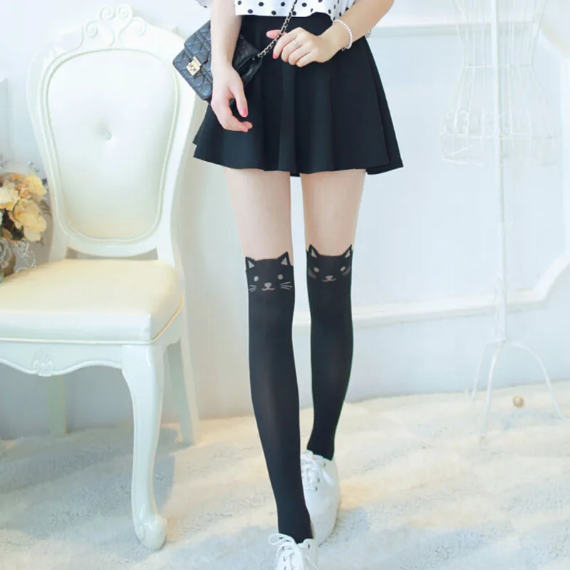 Модные новые колготки для женщин пикантные принтом кошачьего хвоста и чулки до