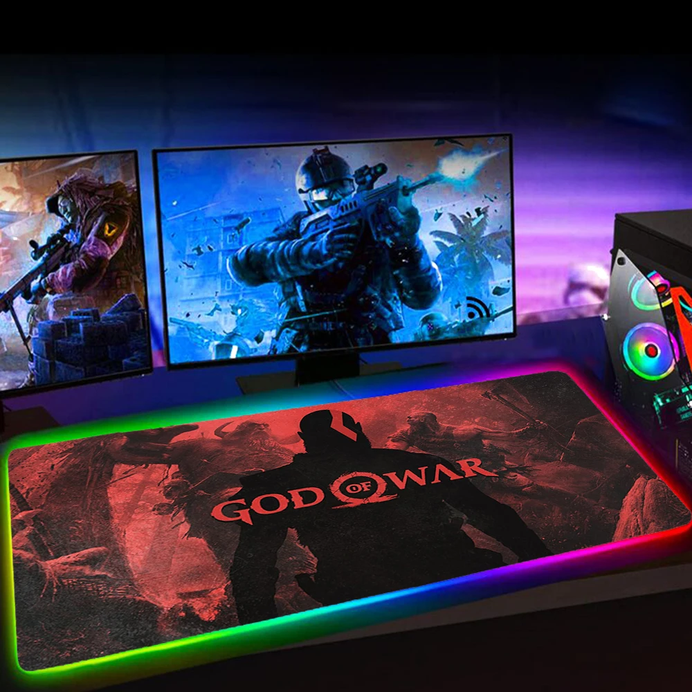 

RGB God of War Anime XXL Mausepad Gaming Accessories Mouse Pad 90x30 Mousepad Keyboard Pad Mause Pad No-slip with Backlit 60x30
