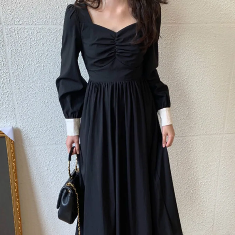 

Dress Women Elegant Romantic Maiden Chic Casual Popular Vintage French Style Plus Size 3XL Patchwork Mid-Calf Party Lady Vestido