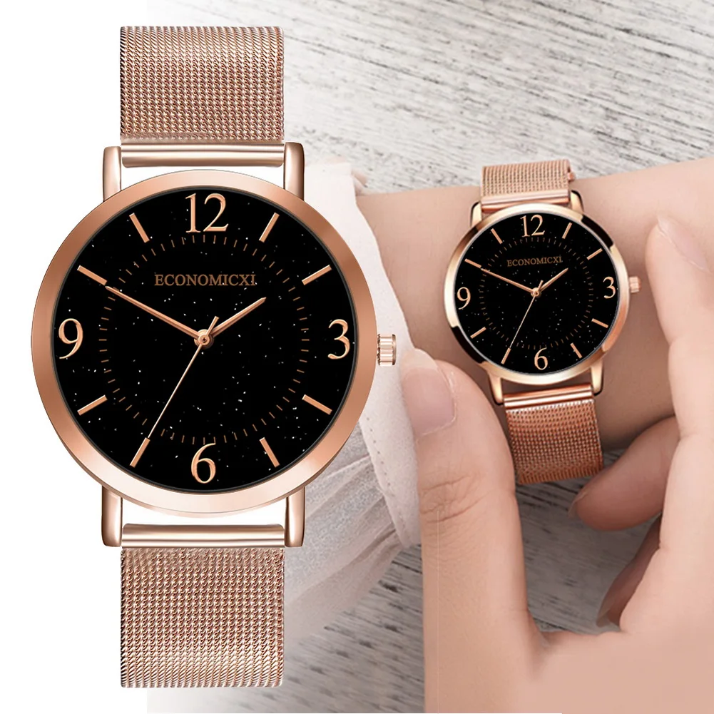 

Women Lady Quartz Movement Wrist Watch Gift Classic Round Dial with Mesh Strap LXH