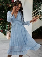 spring summer ladies ruffle dot print dress women casual a line long sleeve floral holiday style chic dress female 2022 new