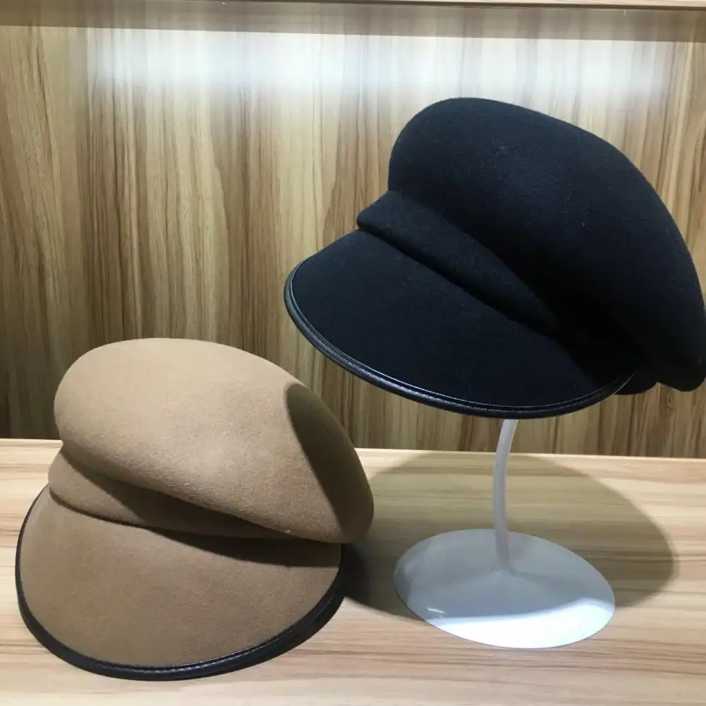 

2021 New winter wool solid fold leisure lady Octagonal hat men women visors cap