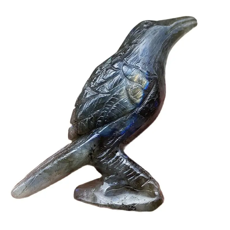 

Natural Labradorite Stone Hand Carving Crow Birds Animal Figurine Crystal Healing Reiki Home Decor