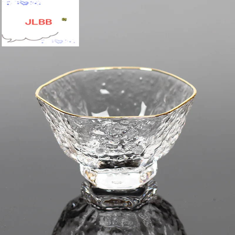 

2pcs/lot Japanese Hammered Crystal Glass Tea Cup with Glod Rim Hand Blown Kung Fu Puer Sample Tea Tasting Cup Teaware