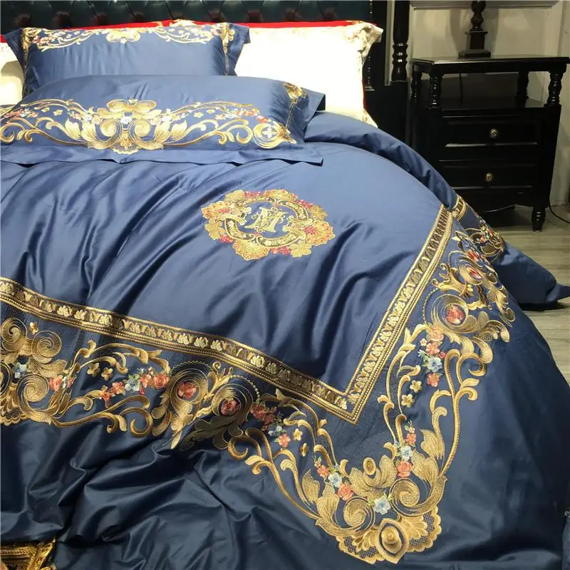Большие размеры 34 Золотая королевская вышивка 100S Египетский хлопок Постельное