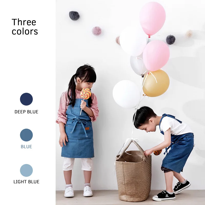 

Children apron denim parent-child apron cotton clean anti-oil and washable Children's painting handmade antifouling aprons