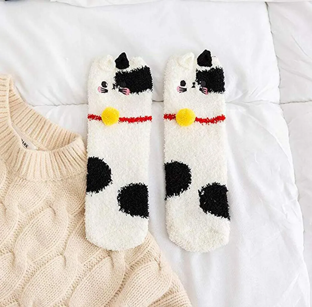 Женские зимние теплые длинные модные носки Womail 1 пара толстые с милым котом и