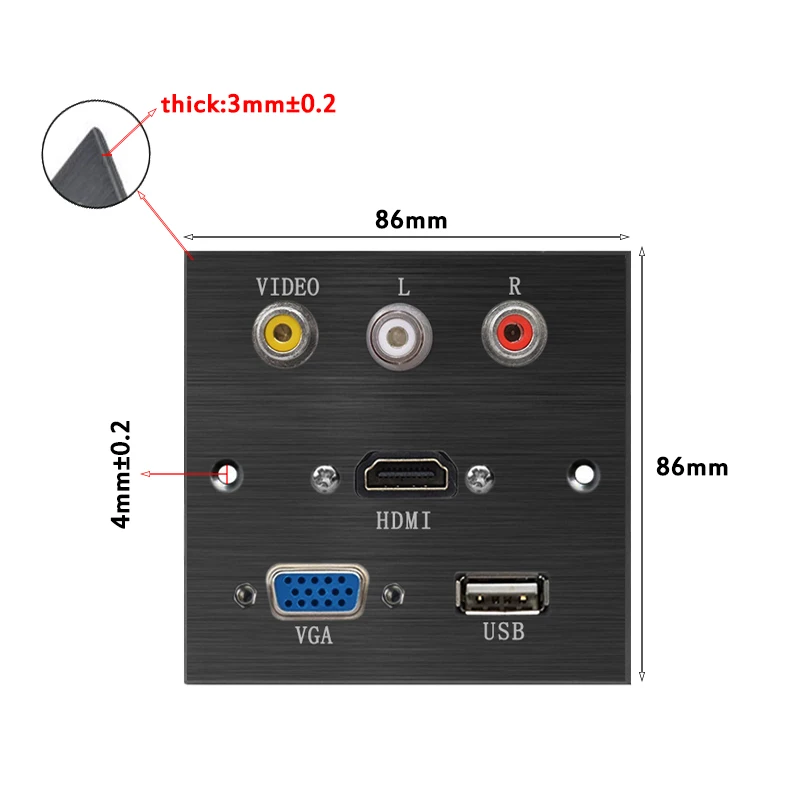 Настольная настенная розетка совместимая с HDMI VGA USB видео левый/правый канал 86*86