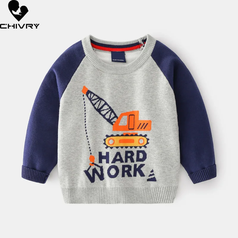 

New 2021 Kids Children Pullover Sweater Autumn Winter Boys Cute Cartoon Crane O-neck Knitted Jumper Sweaters Tops Clothing