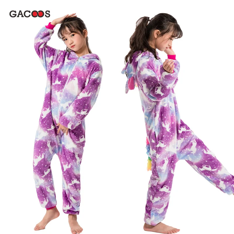 Детский Пижамный комбинезон Kegurumi зимний флисовый с единорогом Пижама для