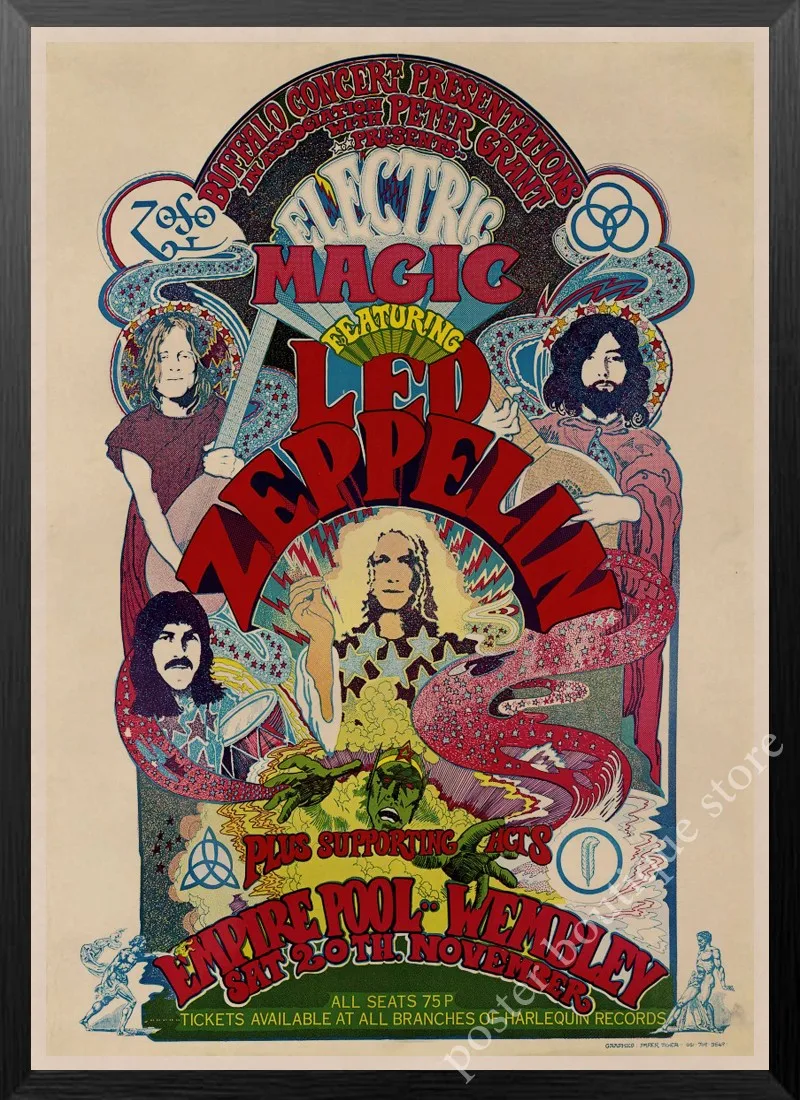 Светодиодный плакат Zeppelin Rock Music, Jimmy Page, rober Plant, винтажный домашний декор, настенные наклейки, 9 процентов/5