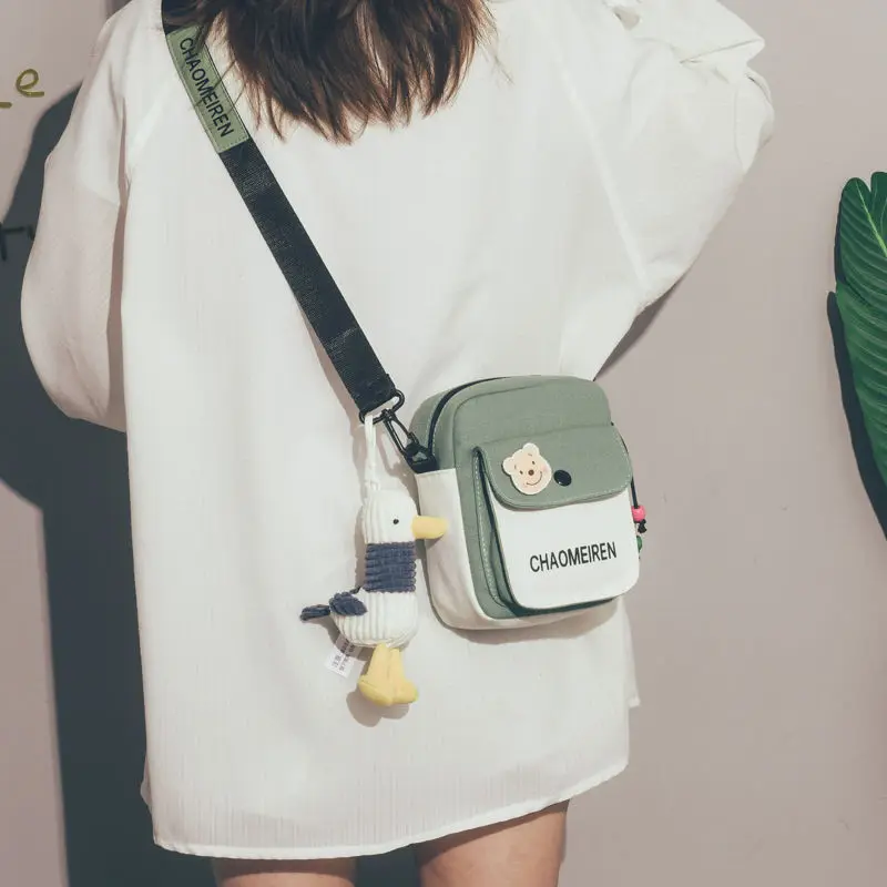 

2021 New Small Women Canvas Shoulder Bags Korean Cartoon Bear Fashion Mini Cloth Students Handbags Crossbody Bag For Cute Girl