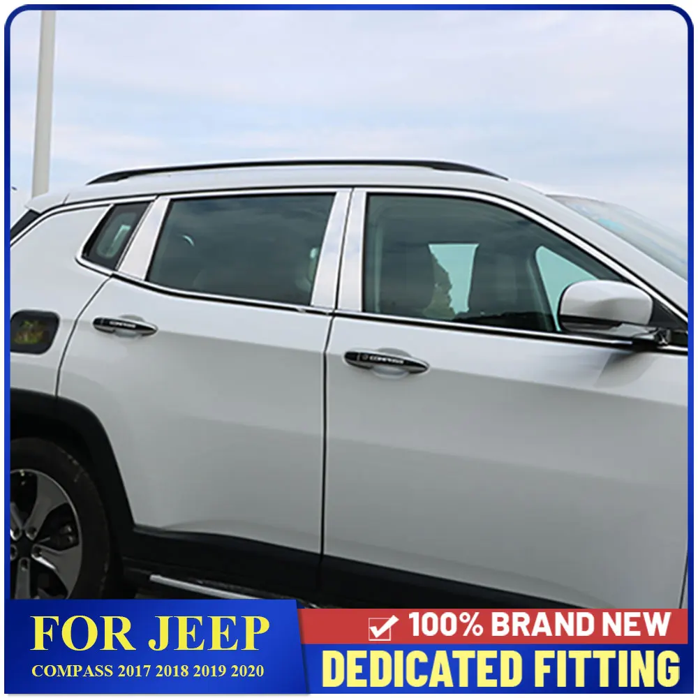 

Отделочные полосы для окон Jeep Compass 2017 2018 2019 2020 из нержавеющей стали, центральный столб B + C, автомобильные аксессуары 8 шт./компл.