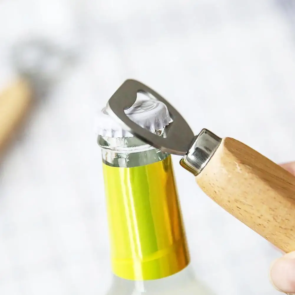 1 шт. стальная открывалка для бутылок с перфорированной деревянной крышкой