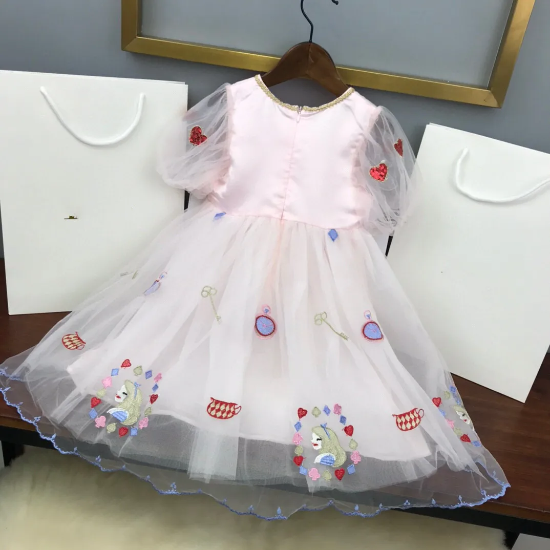 

2021 Summer new embroidery detachable bow net high end brand girl's dress 246810 years old Y