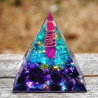 handmade orgonite pyramid crystal point in copper circleblue quartzamethyst natural crystal