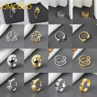 qmcoco silver color open adjustable ring for women ins style fine irregular geometry wide ring girl birthday party jewelry gifts