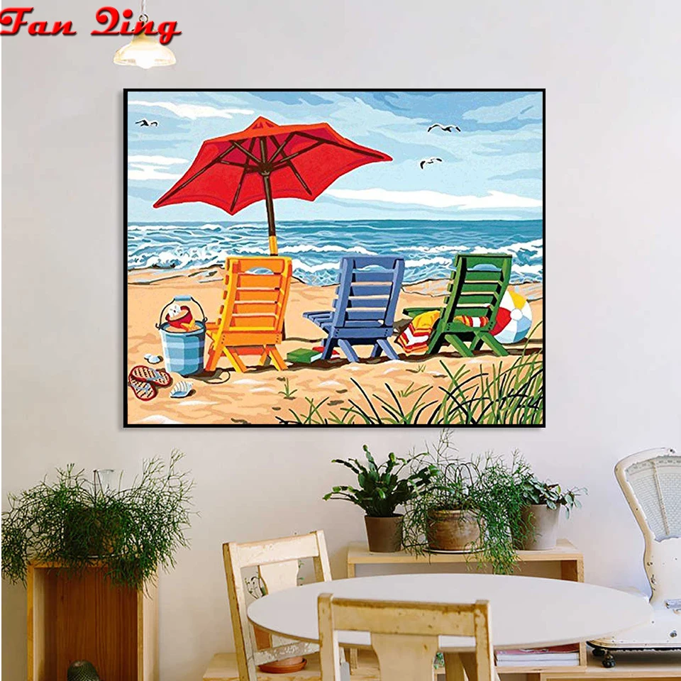 Пляжное Кресло с алмазной вышивкой красный зонтик картина из алмазов квадратные