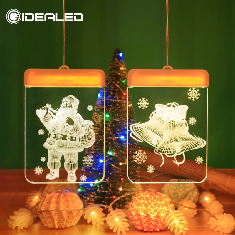 Led Christmas lights decoration suction cup snowman Christmas tree curtain lights battery lights holiday atmosphere lighting
