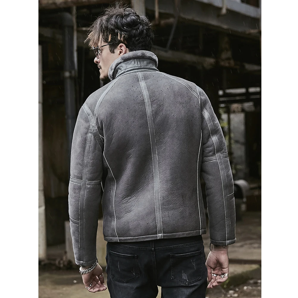 Новинка 2019 мужская серая дубленка B3 пальто из овчины короткое мужское кожаное