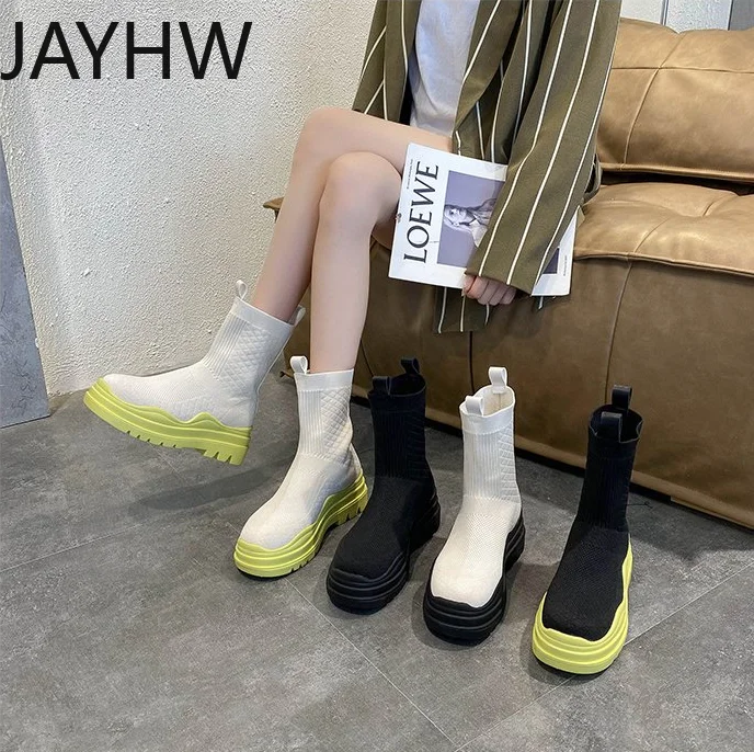 

Women's Boots New Stretch Boots Winter Warm Fashion Knitted Thick-soled Snow Boots Gothic Designer Casual Women's Shoes Mujer