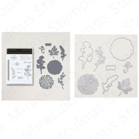 ranunculus pattern metal cutting dies and clear stamps for making greeting card decoration scrapbooking crafts 2022 new arrival