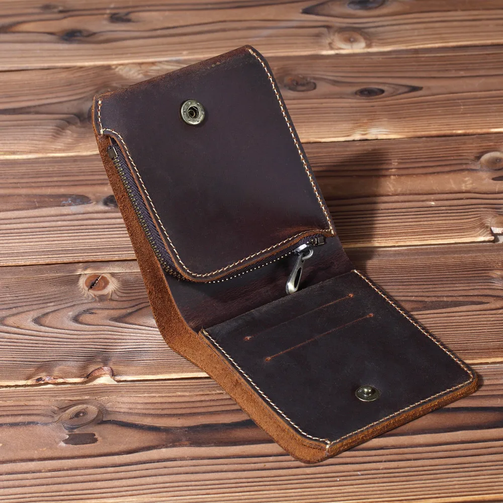 Винтажные кожаные мужские кошельки с карманом для монет на молнии короткий