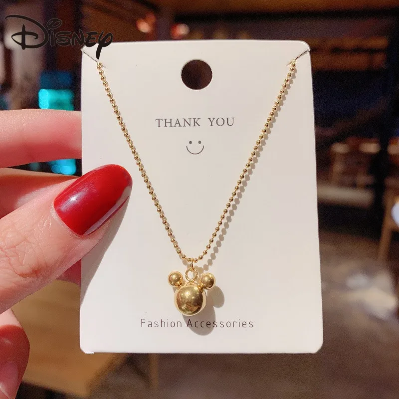 

Disney Stereo Mickey Mouse Necklace Female Titanium Steel Unfading 18k Gold Peas Pendant Simple Personality Clavicle Chain
