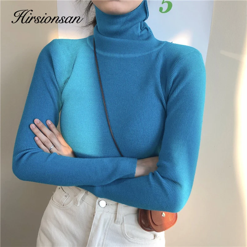 

Hirsionsan Turtleneck Solid Sweater Women Winter Striped Tops Thicken Soft Slim Pullover Knitted Female Elastic Jumper Bottoming