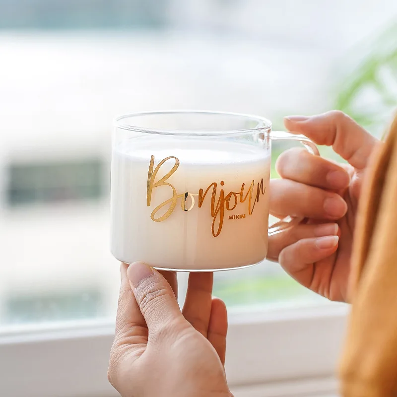 400ml Glass Transparent Simple Letter Printing Belt Put The Cup Milk Yogurt Coffee High Borosilicate Water Tumbler | Дом и сад