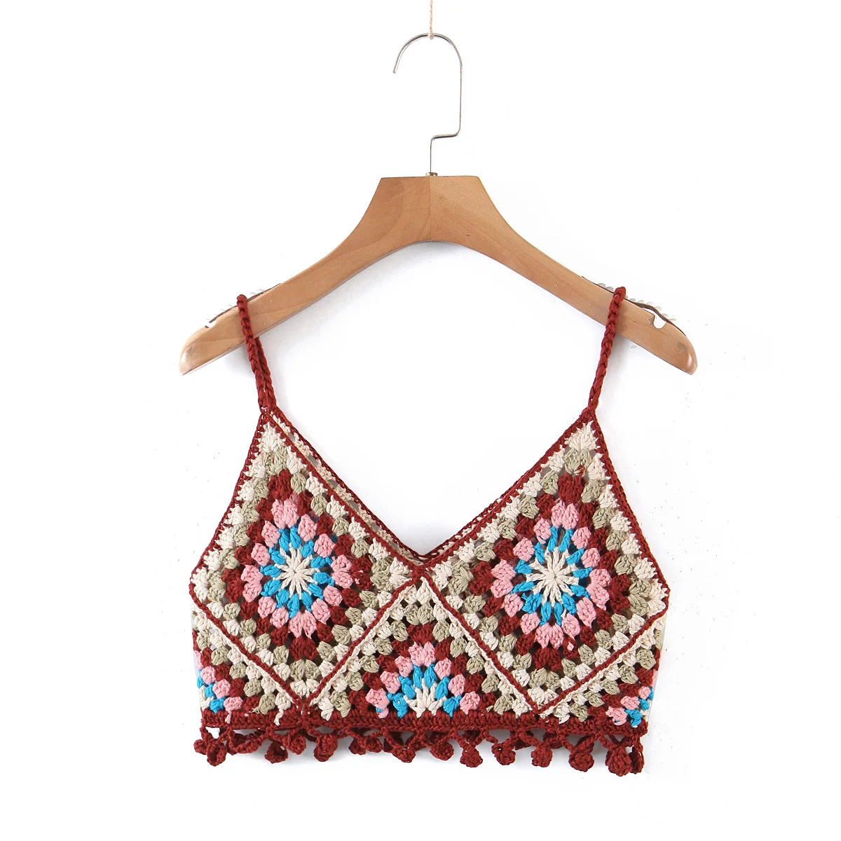 

Summer Women Tops & Tees 2021 Sweater Knitted Beach Style Casual Tanks & Camis Colorful Crop Top Holiday Wear C2625