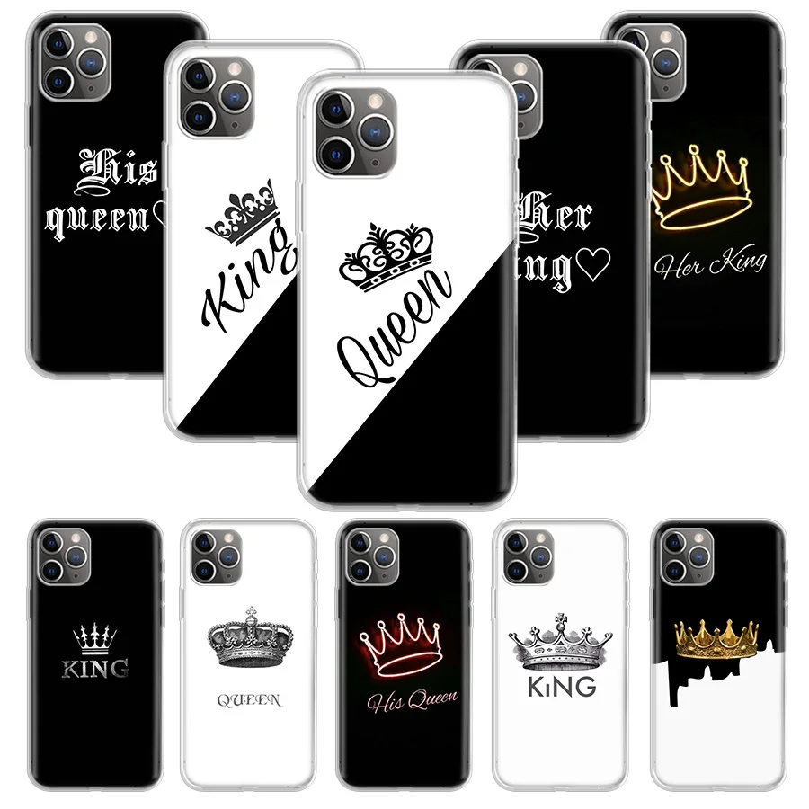Чехол для влюбленных King Queen Apple iphone 11 12 Mini Pro XS Max XR X 7 8 6 6S Plus 5 5S SE 10 десять Подарочный