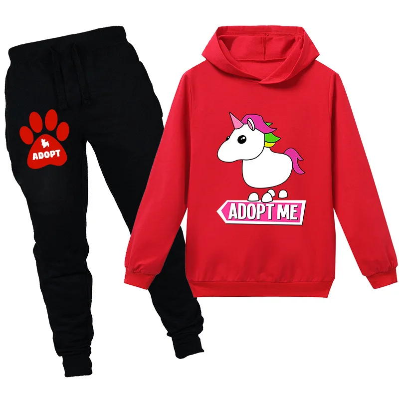 

Spring and autumn Kids new cartoon Unicorn girls long-sleeved hooded pocket pants sweater boys sports home casual tops suit