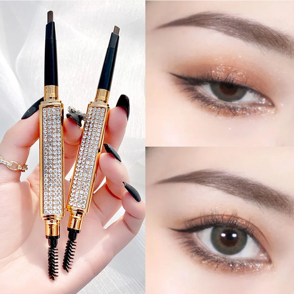 Карандаш для бровей с двойной головкой маленький золотистый автоматический