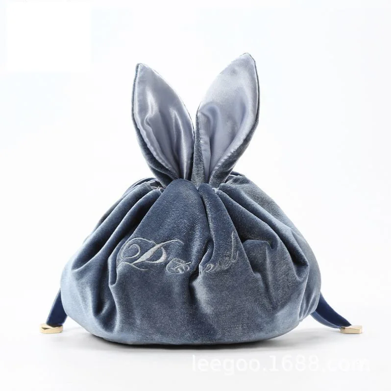 

Rabbit ears large capacity makeup set woman satin cosmetic pouch bag
