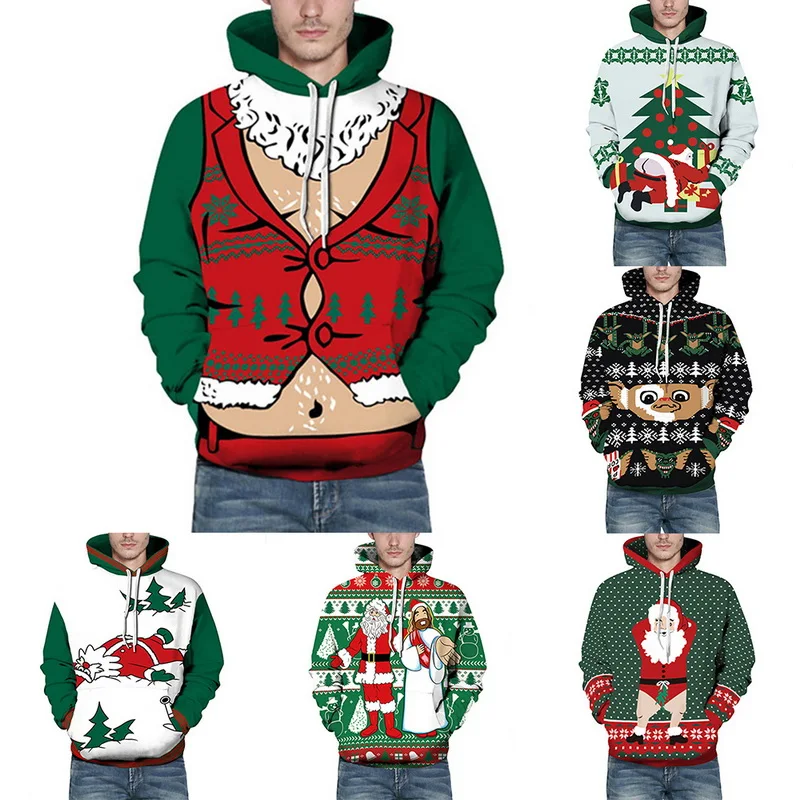 Рождественские Толстовки с 3D принтом мужские и женские топы унисекс пуловер