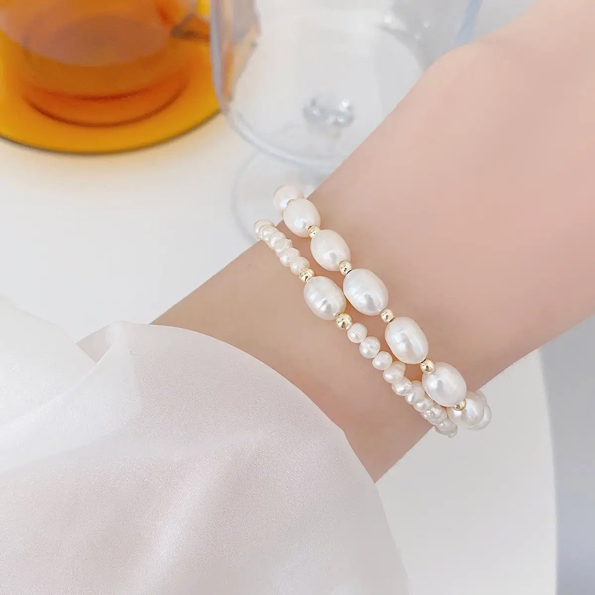 

Женский браслет с жемчугом в стиле барокко, позолоченный браслет-цепочка из натурального жемчуга 14 к, регулируемое ювелирное изделие во фра...