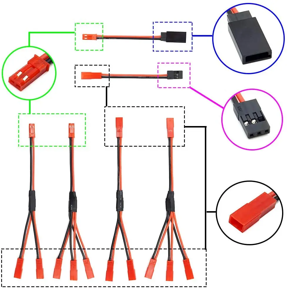 6 видов JST Штекерный сплиттер Мужской Женский Y-образный кабель Y параллельный