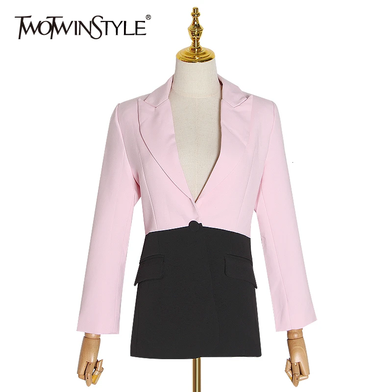 Женский лоскутный пиджак TWOTWINSTYLE с отложным воротником и длинным рукавом осенний