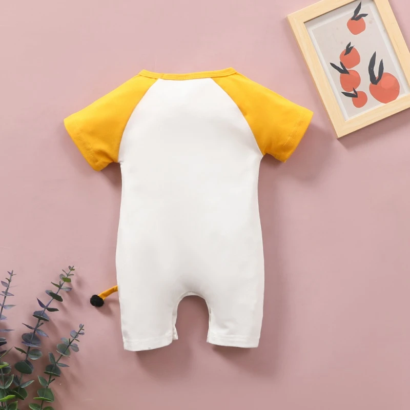 Summer Cartoon Baby Boy Girl Rompers Cute Animals Pattern Short Sleeved Shorts Clothes Infant Cotton Jumpsuit Outfit Clothing Newborn Knitting Romper Hooded 