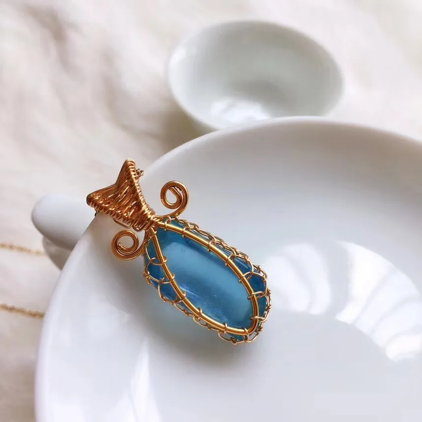 

Genuine Natural Ocean Blue Aquamarine Pendant Necklace For Woman Crystal 19x11x8mm Stone 14K Gold Horse Eye Beads Jewelry AAAAA