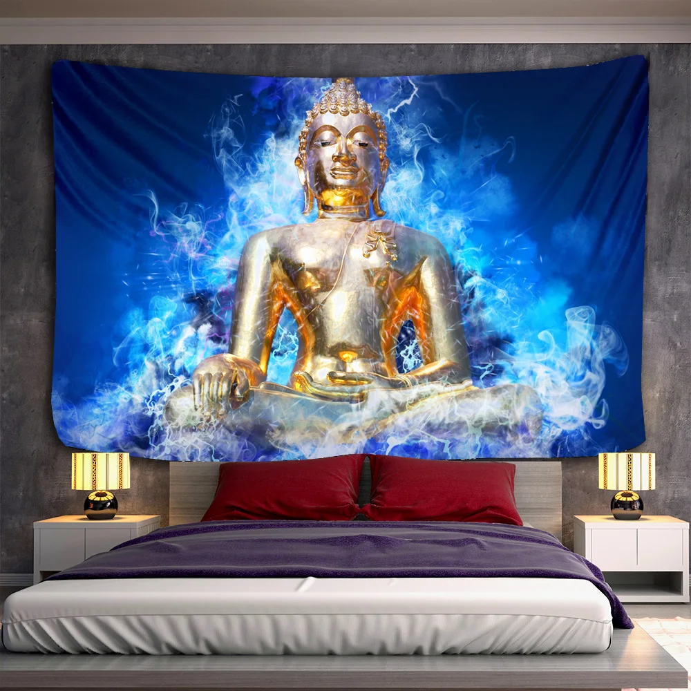

3d Religious Culture Buddha Statue Tapestry Background Wall Hippie Psychedelic Meditation Bohemian Home Floor Mat Decoration