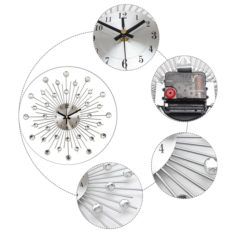 

Creative Gypsophila Diamond Wall Clock Wrought Iron Clock European Style Clock Vintage Metal Art Living Room Home Decor
