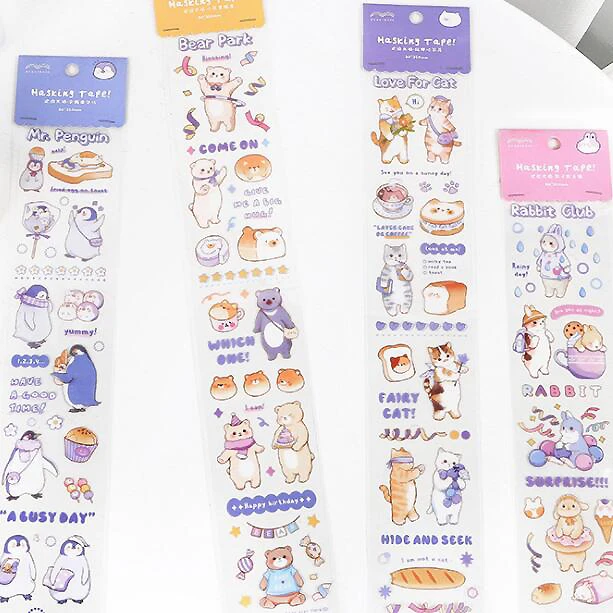

1 pc 4 Design PET Material Strip Sticker Welcome to Bear Park&Rabbit Club&Love for cat Series Cute Sticker(ss-537)