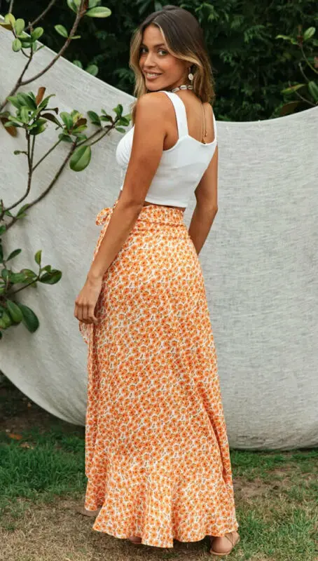 

US Sweet Women Long Midi Skater Skirt High Waist Bandage Slit Dresses