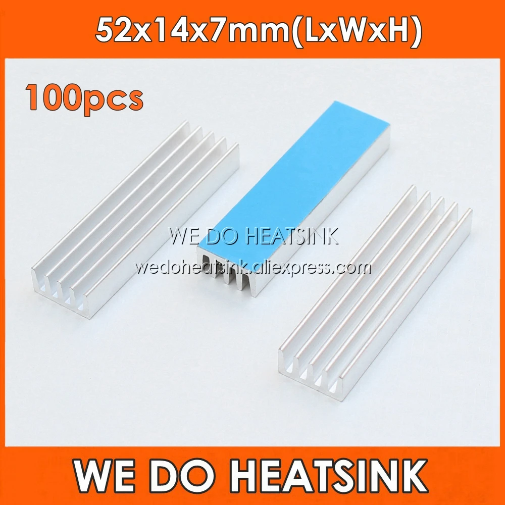 

WE DO HEATSINK 100pcs 52x14x7mm Aluminum Heatsink Radiator Cooler With Thermal Adhesive Heat Transfer Tape