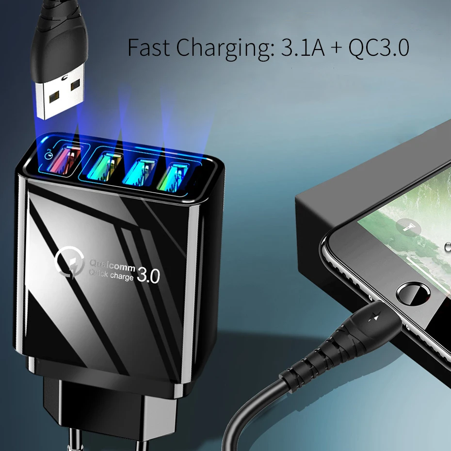 OUSU Универсальный 4 порта 30 Вт Быстрая зарядка 3,0 USB быстрое зарядное устройство настенное для Apple Watch зарядное устройство адаптер usb зарядная станция ЕС США Великобритания