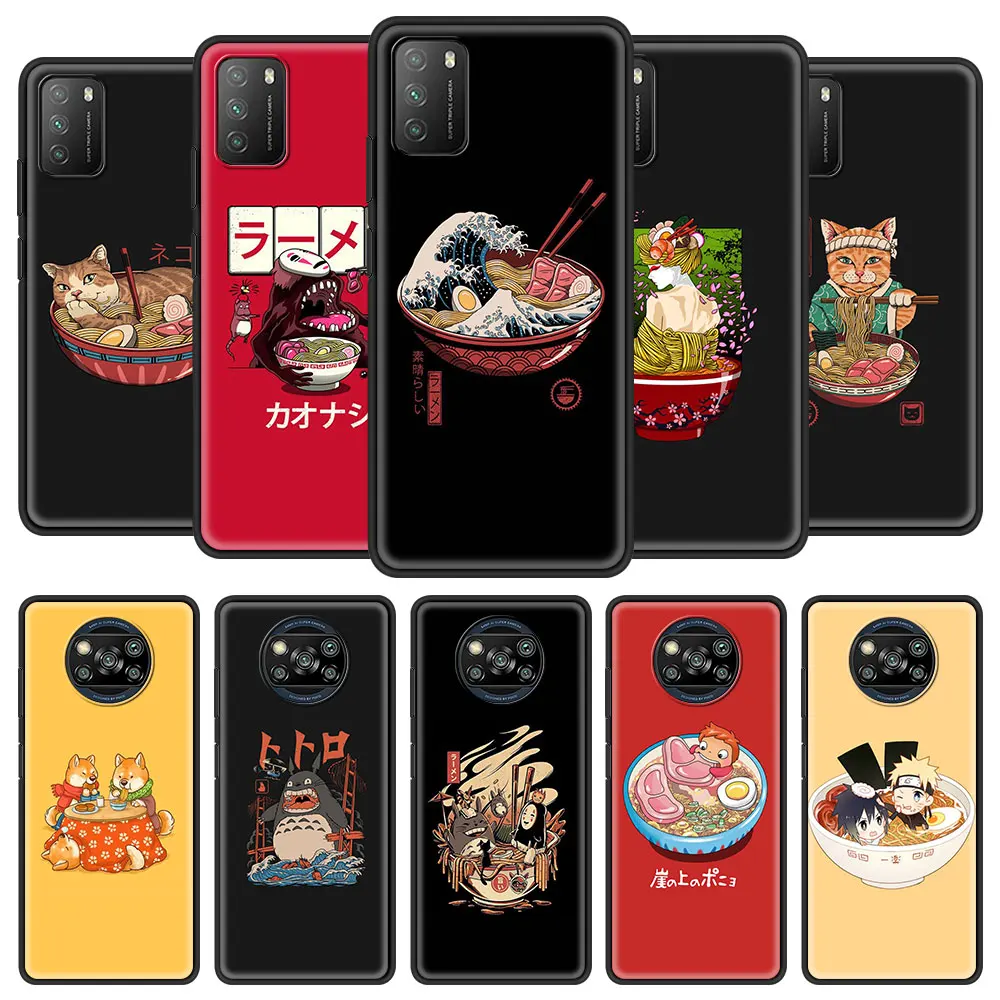 

Phone Case For Xiaomi Mi Poco X3 NFC M3 F2 Pro Note 10 10T 9 Lite CC9 CC9E Pro Black Shell CoverGreat Ramen Wave Japan
